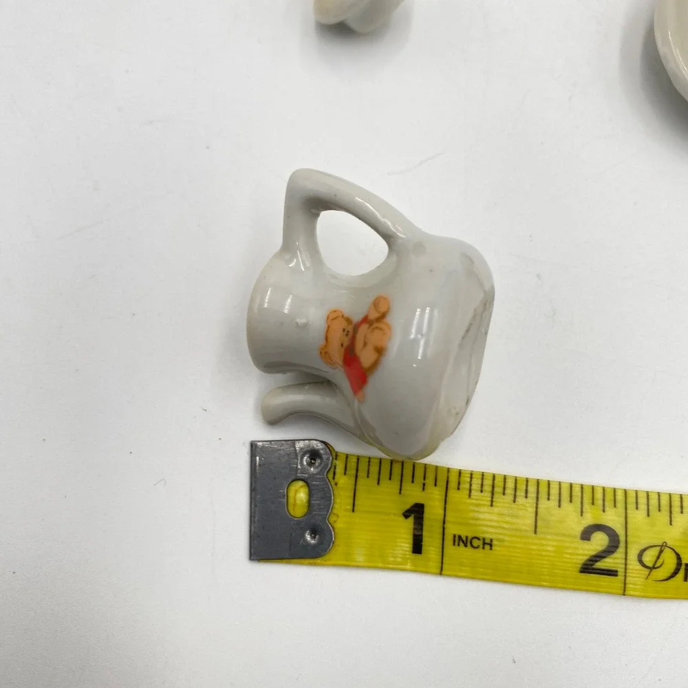 Vintage Miniature Ceramic Teddy Bear Tea Set 11 Piece Dollhouse Accessory White